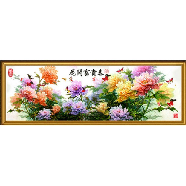 ราคาและรีวิวชุดปักครอสติชพิมพ์ลาย ดอกโบตั๋น (Peony Cross stitch)