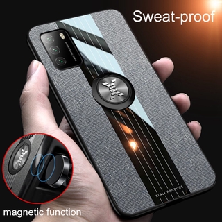 Fashion Woven Cloth Casing Xiaomi Poco M3 Soft TPU Cover Magnetic Car Finger Ring Holder Back Case