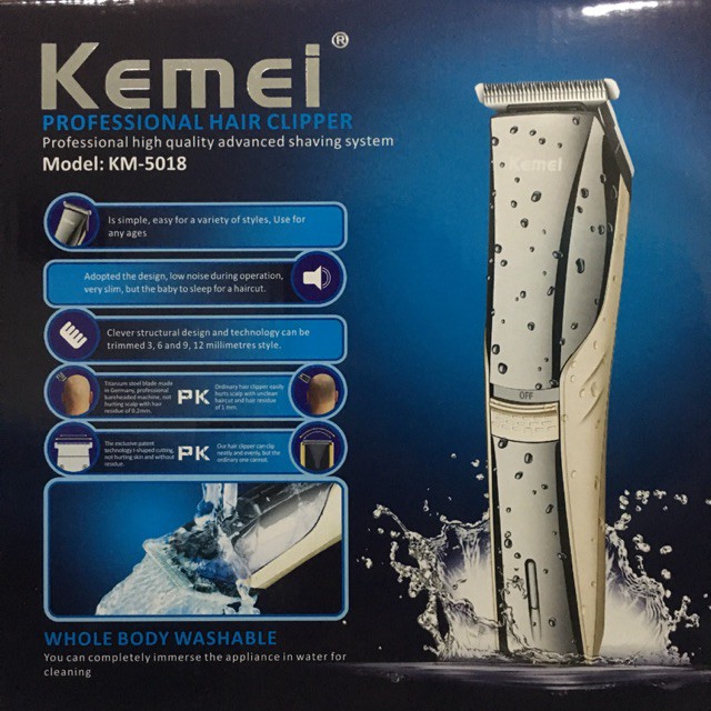 kemei-แบตเตอร์เลี่ยนตัดผมไร้สายล้างน้ำได้-ใบมีดไททาเนี่ยม-รุ่น-km-5018-มาพร้อมหวีรอง-4-ขนาด-ตั้งแต่-3-12mm