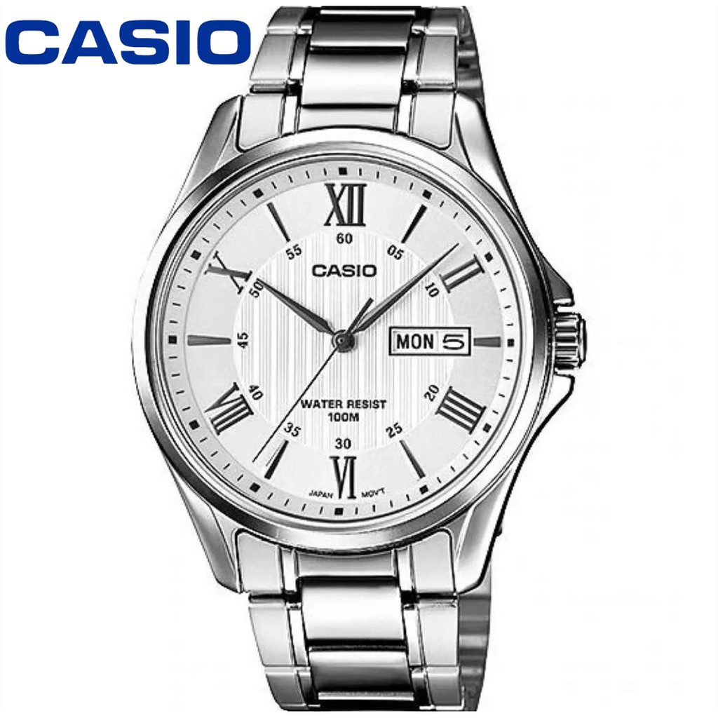 ภาพสินค้านาฬิกาข้อมือผู้ชาย เลขโรมัน กันน้ำ 100M สายสแตนเลส รุ่น MTP-1384 จากร้าน nub43l7dy_ บน Shopee ภาพที่ 3