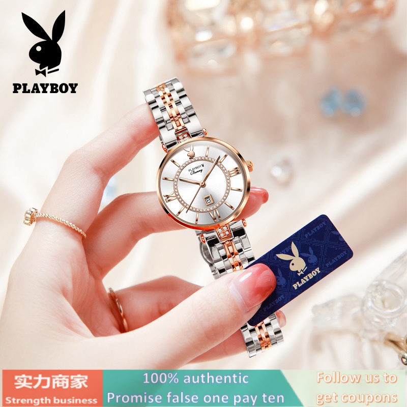 playboy-famous-brand-watch-2054-ของแท้-กล่องของแท้-แฟชั่น-กันน้ํา-ของขวัญ-ตัวเลือกแรก-ชุดกล่องของขวัญ-นาฬิกาผู้หญิง