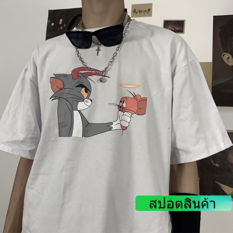 เสื้อยืดแขนสั้นลายการ์ตูนอนิเมชั่นไร้เดียงสา-ผู้ชายและผู้หญิงสามารถสวมใส่ได้