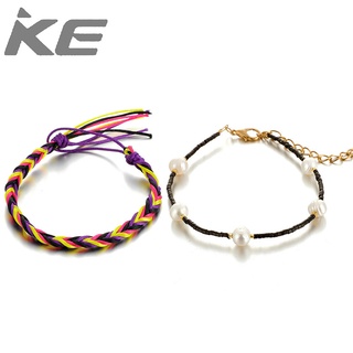 Jewelry hand-woven colorful rope pearl anklet 2-piece set unisex for girls for women for men l