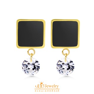 555jewelry ต่างหูสตั๊ดสแตนเลส สตีล รูปสี่เหลี่ยม ประดับเพชรCZ ทรงกลม รุ่น MNC-ER1000 - ต่างหูผู้หญิง ต่างหูแฟชั่น (ER57)