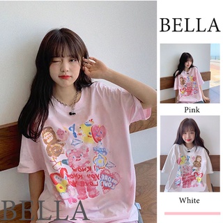 Bella🌻เสื้อยืด👕เสื้อยืดลำลองแขนสั้นพิมพ์ลายการ์ตูนสาวเกาหลี✨พร้อมส่งจากกทม มาถึงใน 3-5 วัน