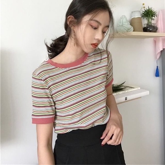 kr-stripe-short-tee-เสื้อยืดคอกลมลายทาง