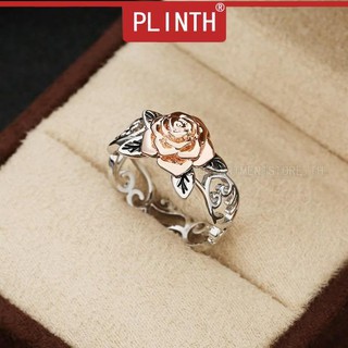 PLINTH แหวนเงินแท้ 925 ดอกกุหลาบหมั้นวินเทจ626