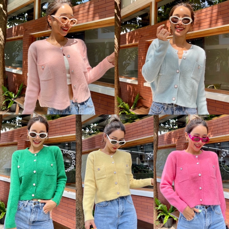 พร้อมส่ง-เสื้อคลุม-คาร์ดิแกน-เสื้อคลุมน่ารัก-เสื้อคลุมสีพาสเทล-คลุมเจ้าหญิง-คลุมผ้าวิ้ง-ป้าย-wora