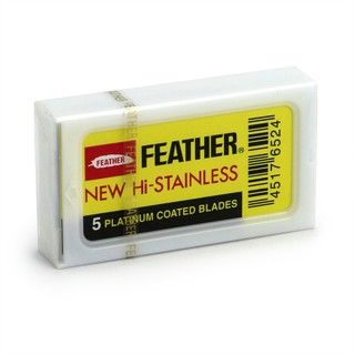 Feather New Hi-Stainless 5 Edge Platinum Coated Blades (ใบมีดโกน 2 คม ตรา ขนนก บรรจุ 5 ชิ้น)