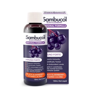 สินค้า Sambucol Black Elderberry Immuno Forte แซมบูคอล สูตรออริจินัล ชนิดน้ำ เสริมภูมิคุ้มกัน ป้องกันหวัด ขนาด 120 ml 20565
