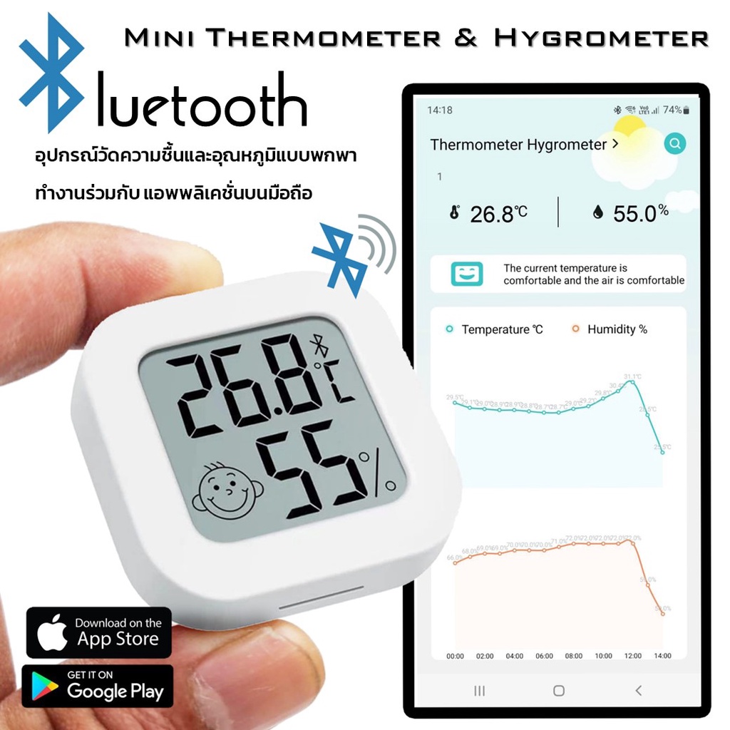 Mini thermometer & hygrometer รุ่นCX0726B Bluetooth APP | Shopee Thailand