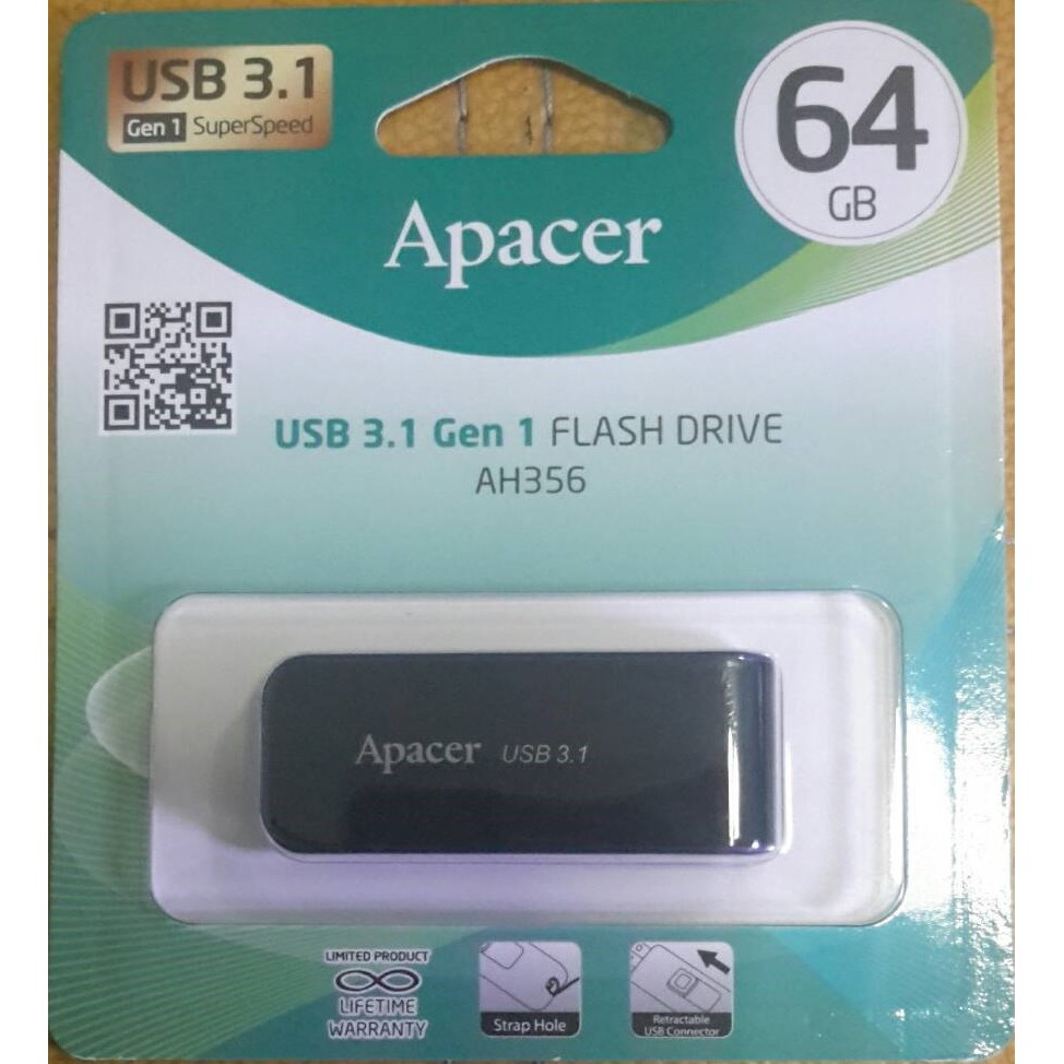 ภาพหน้าปกสินค้าApacer Flash Drive 64GB (AH356) USB 3.1 Black