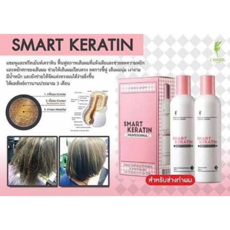 เซ็ตคู่-เคราตินสด-แชมพู-ครีมนวดเคราติน-แอลแองเจิล-smart-keratin-ซ่อมแซมและบำรุงผมที่แห้งเสีย