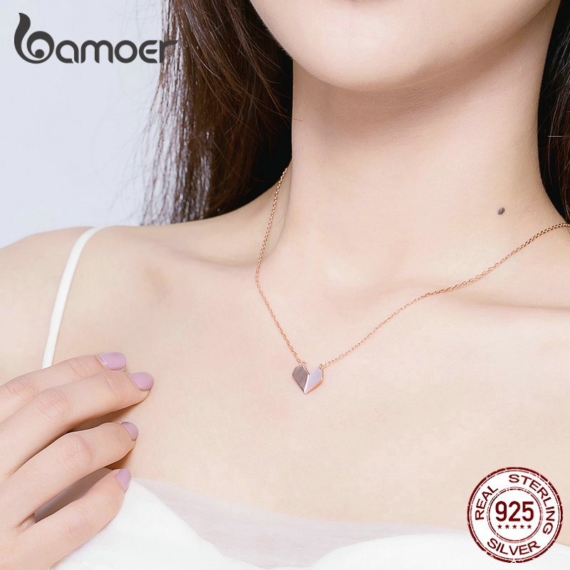 bamoer-สร้อยคอรูปหัวใจสำหรับผู้หญิงเงิน-925-โซ่สั้นกุหลาบสีทอง-scn330