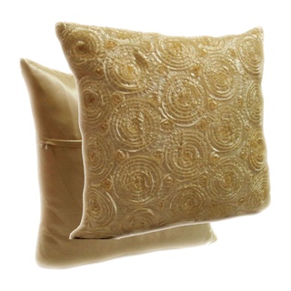 A8-Thai Silk Pillow Covers ปลอกหมอนอิง ไหมไทยลายดอกกุหลาบ 16×16 นิ้ว 1 คู่ สีทอง