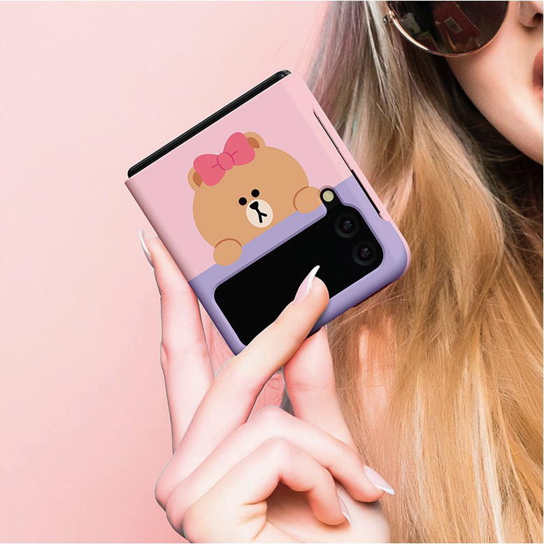 เคสโทรศัพท์มือถือแบบแข็ง-ฝาพับ-ลาย-line-friends-สําหรับ-galaxy-z-flip-3-flip-4-brown-sally-choco-cony-korea-flip4