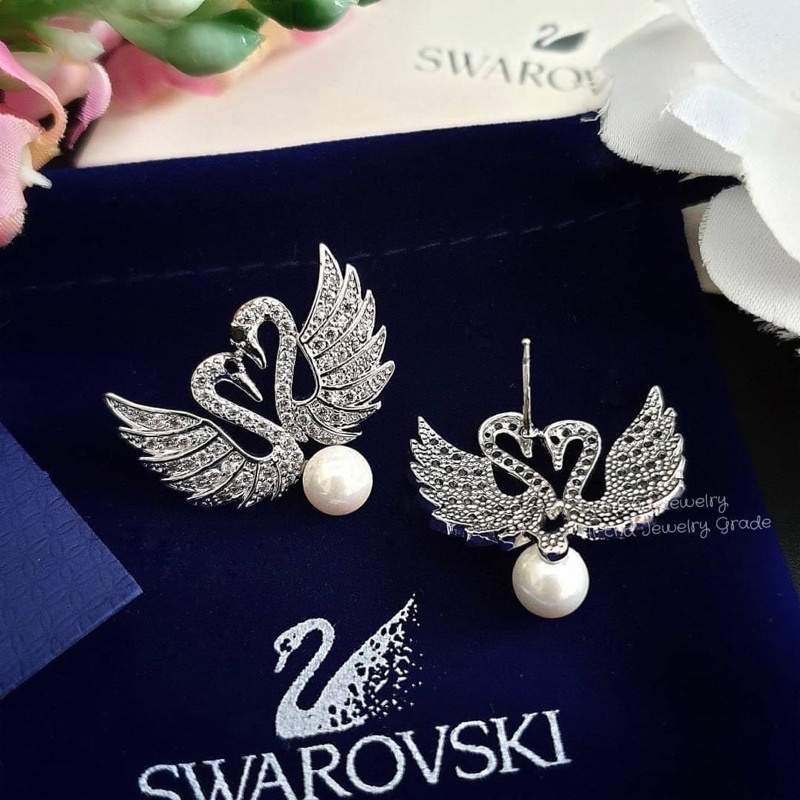 iconic-swan-pierced-earring-jackets-ต่างหู-swarovski-งานหงษ์ค่ะ-งานเพชร-cz-แท้