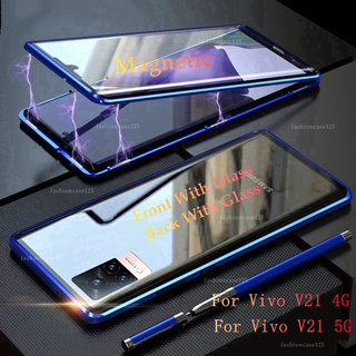 เคสโทรศัพท์แม่เหล็กเคสแข็งVIVO V21 5G V 21 Magnetic Case double-sided Tempered Glass Case for VIVO V21 4G Metal Bumper Case Magnet Metal Flip Cover Hard Front And Back 360 Protection Casing