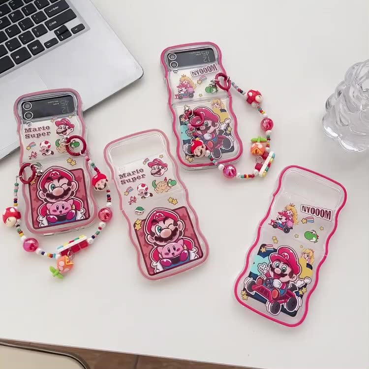 เคสโทรศัพท์มือถือนิ่ม-แบบใส-ลาย-super-marie-go-karts-พร้อมสายคล้องมือ-สําหรับ-samsung-galaxy-z-flip-4-3-flip5-5g-z-flip-5-3-flip4