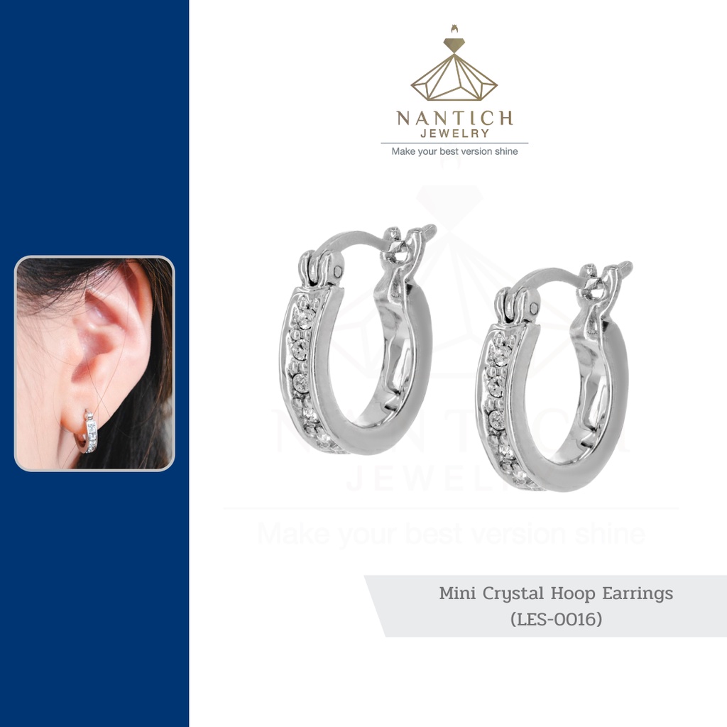 ภาพหน้าปกสินค้า‍ ️  ต่างหู คนแพ้ง่าย : Mini Crystal Hoop Earrings (LES-0016) Nantich Jewelry จากร้าน nantichjewelry_official บน Shopee
