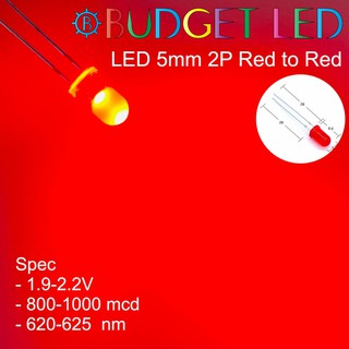 LED 5mm 2P Red to Red สีแดงออกแดง แอลอีดีหลอดขุ่น ความสว่างสูง ความร้อนต่ำ( 20 ชิ้น : 50 ชิ้น : 100 ชิ้น )