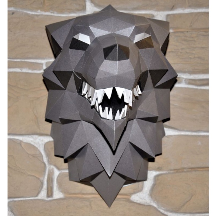 จิ๊กซอว์โมเดลกระดาษ3มิติหัวหมาป่า-papercraft-wolf-head-3d