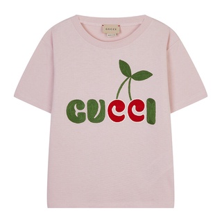 [S-5XL] Gucci เสื้อยืดคอกลม แขนสั้น ผ้าฝ้าย พิมพ์ลาย Gucci Cherry 609675 Xjdnyยืด.สบาย.รัก