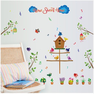 Transparent wall sticker สติ๊กเกอร์ติดผนัง บ้านนก HOME SWEET HOME SK7081 (กว้าง83cm.xสูง77.5cm.)