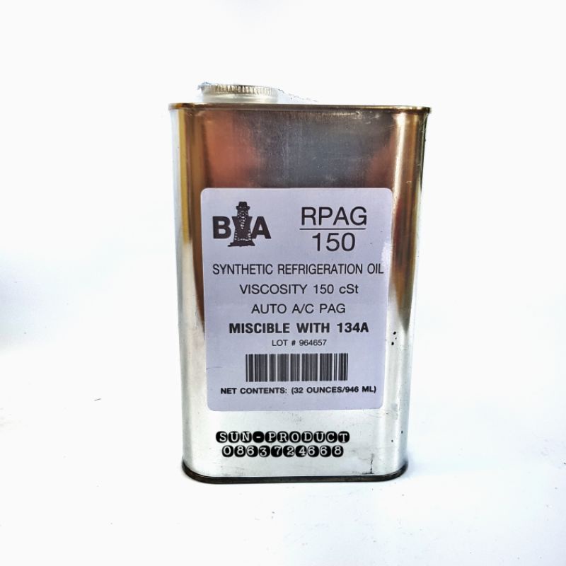 ภาพหน้าปกสินค้าน้ำมันคอมแอร์ ยี่ห้อ BVA สำหรับน้ำยา R134a RPAG150 ขนาดบรรจุ 946ml.