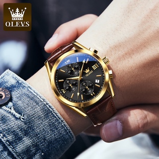 สินค้า OLEVS นาฬิกาข้อมือ สายหนัง แบบกันน้ำ สำหรับผู้ชาย