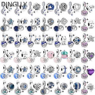 Dinglly จี้ลูกปัด รูปนกฮูก ดาว ดวงจันทร์ ต้นไม้ สีฟ้า สีม่วง DIY อุปกรณ์เสริม สําหรับของขวัญ 2 ชิ้น ต่อล็อต