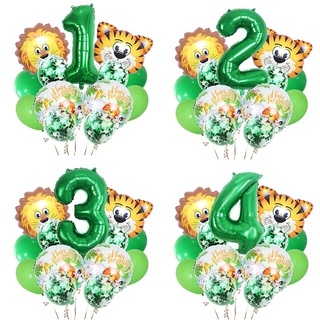 ชุดลูกโป่งฟอยล์ รูปตัวเลข ป่า แอนิมะ สุขสันต์วันเกิดเด็ก สําหรับตกแต่งปาร์ตี้ครบรอบ 1 ปี 14 ชิ้น ต่อชุด