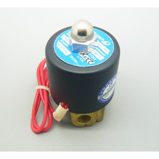 โซลินอยด์วาล์ว วาล์วน้ำ 2หุ่น 1/4"  Electric Solenoid Valve Water Air N/C (220V/12V/24V) สถานะ ปกติปิด