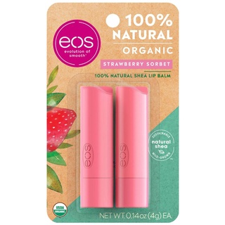 eos Evolution of SmoothOrganic 100% Natural Shea Lip Balm Strawberry Sorbet 2 Pack 0.14 oz (4 g) Each