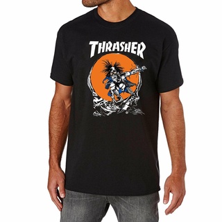 เสื้อยืดแขนสั้น พิมพ์ลาย Thrasher Skate Outlaw X Pushead สีดํา สําหรับผู้ชาย