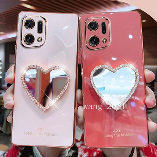 2022 New Phone Case เคส OPPO Find X5 Pro 5G A96 A76 A16e A16k 4G Casing Electroplating Straight Edge with Heart-shaped Shiny Mirror Protective Fashion Soft Case เคสโทรศัพท