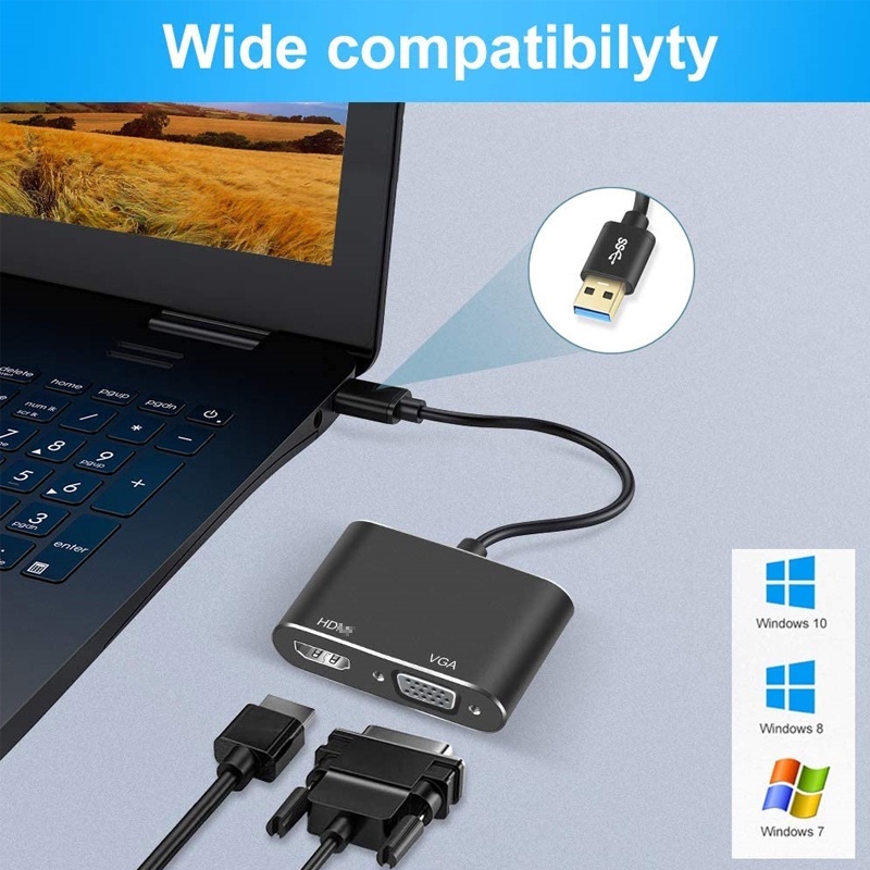 อะแดปเตอร์แปลง-usb-เป็น-hdmi-vga-1080p-usb-3-0-hdmi-vga-รองรับเอาท์พุตซิงค์-hdmi-vga-สําหรับ-windows7-8-10