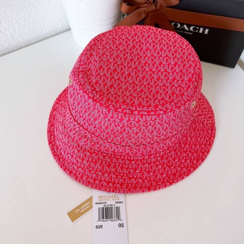 หมวก-logo-print-organic-cotton-blend-bucket-hat-mu200015th-สี-sangria-แดง-ทรงบัคเก็ต-ลายmk