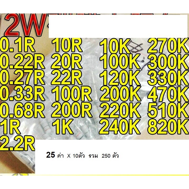 ตัวต้านทาน-1-4w-2w-25-เบอร์-เบอร์ละ-10-ตัว-รวม250ตัว