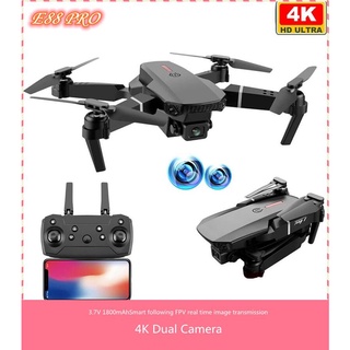 【สินค้าเฉพาะจุด】E88 โดรน 4K HD ความสูงพับได้กล้องคู่เปิดใช้งาน Drone ส่ง WiFi RC Quadcopter