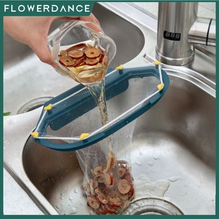 อ่างล้างจานเครื่องกรองน้ำกระเป๋าแขวนของเหลือสามเหลี่ยม Tri-H Older กรองใหม่วิจิตรตาข่ายสุทธิมุมผู้ถือขยะชั้นเก็บป้องกันการปิดกั้น Flowerdance