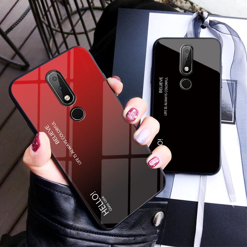 For Nokia 6.1 Plus / X6 Case Luxury Gradient Tempered Glass Soft Frame Hard Back Cover