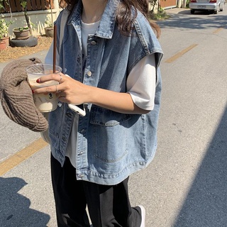 เสื้อแจ็กเก็ตยีนแขนกุด เหมาะกับใส่ด้านนอก แฟชั่นฤดูใบไม้ผลิ สําหรับผู้หญิง 2022