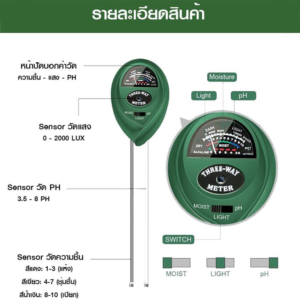 ฟรีจัดส่ง-เครื่องวัด-ph-moisture-light-qt-95-ดิน-เครื่องวัดคุณภาพดิน-เครื่องวัดความชื้นดิน