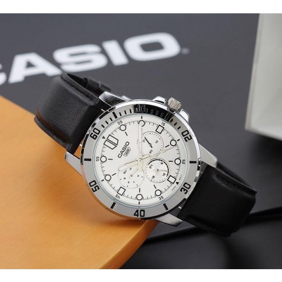นาฬิกา Casio รุ่น MTP-VD300L-7E นาฬิกาผู้ชาย สายหนังสีดำ หน้าปัดขาว อนาล็อก  3 เข็ม สุดเท่ห์ - ของแท้ 100% รับประกัน1ปี | Shopee Thailand