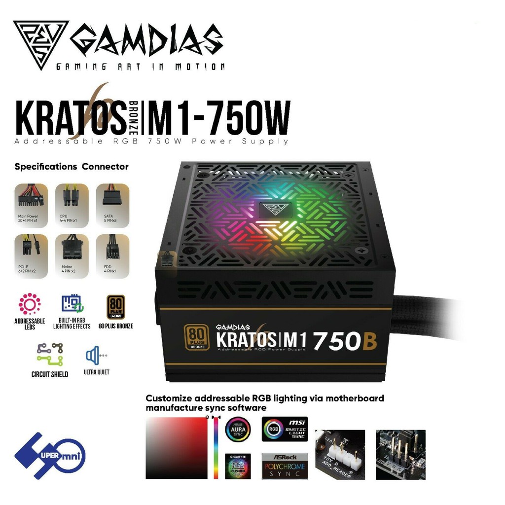 Alimentation PC RGB / PSU 600 Watt BRONZE – Gamdias KRATOS M1-600B