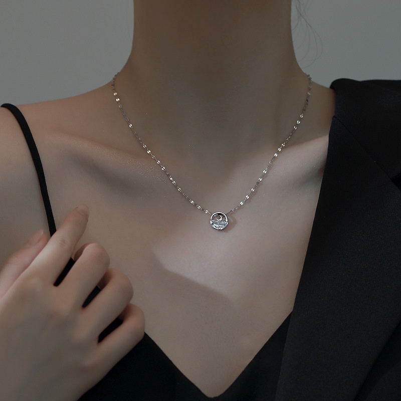 เครื่องประดับ-สร้อยคออัลลอย-จี้รูปดวงจันทร์-ประดับเพชรเทียม-แฟชั่นสําหรับผู้หญิง
