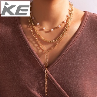 Exaggerated Thick Chain Necklace Tassel Rice Beads Gold Faux Pearl Necklace for girls for wom