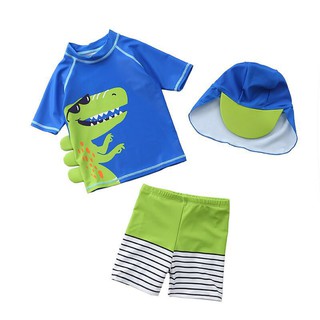 ชุดว่ายน้ำเด็กผู้ชายเซตแยกชิ้นพร้อมหมวก ไซส์（80cm-120cm）นื้อผ้าไนลอนลื่นใส่สบาย