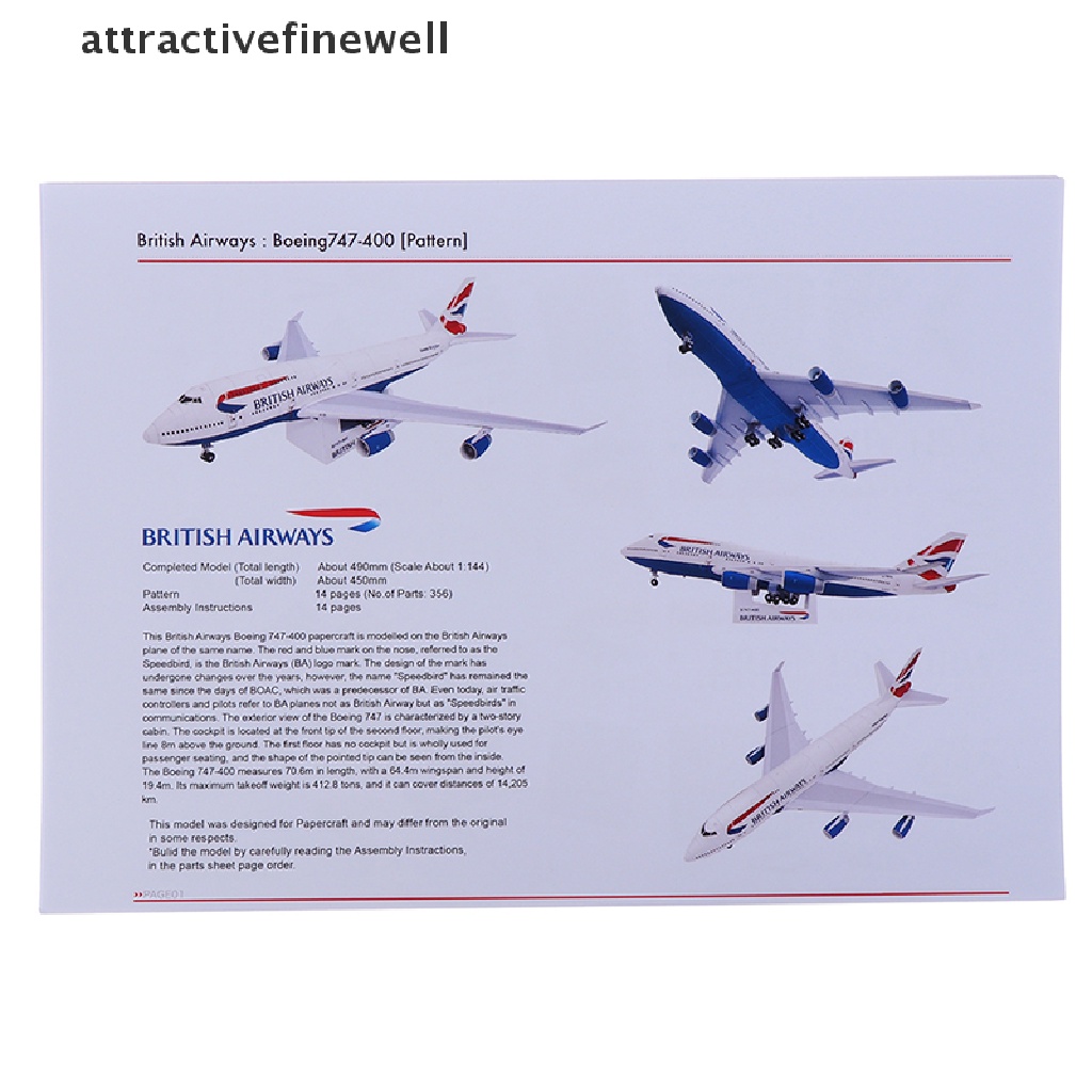 attractivefinewell-ชุดโมเดลเครื่องบินกระดาษ-3d-1-144-boeing-747-diy